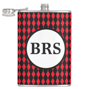 Red & Black Harlequin Customizable Monogram Hip Flask