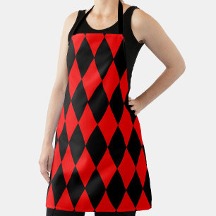 Red Black Harlequin Diamonds Checkers Design Apron