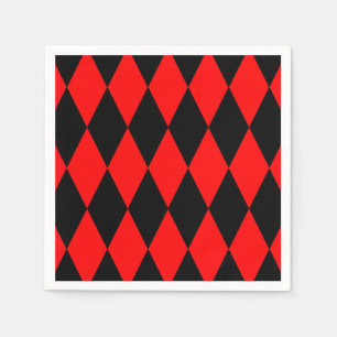 Red Black Harlequin Diamonds Checkers Design Napkin