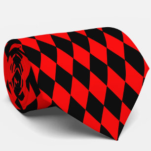 Red Black Harlequin Diamonds Checkers Design  Tie