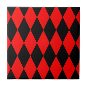 Red Black Harlequin Diamonds Checkers Design Tile