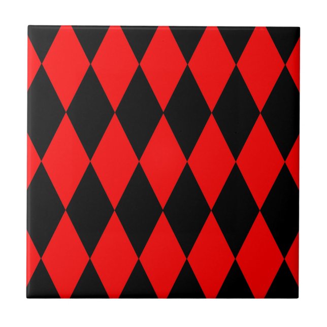 Red Black Harlequin Diamonds Checkers Design  Tile (Front)