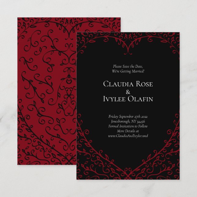 Red & Black Heart Gothic Wedding Save the Date Inv Invitation (Front/Back)
