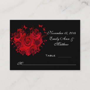 Red & Black Heart Roses Butterfly Table Place Card