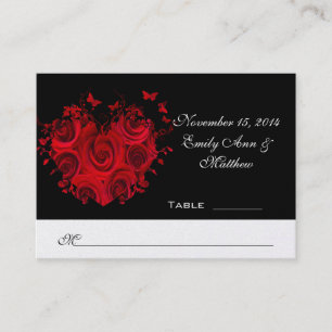 Red & Black Heart Roses Butterfly Table Place Card