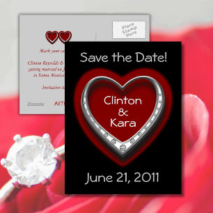 Red & Black Heart Save the Date Wedding Postcard
