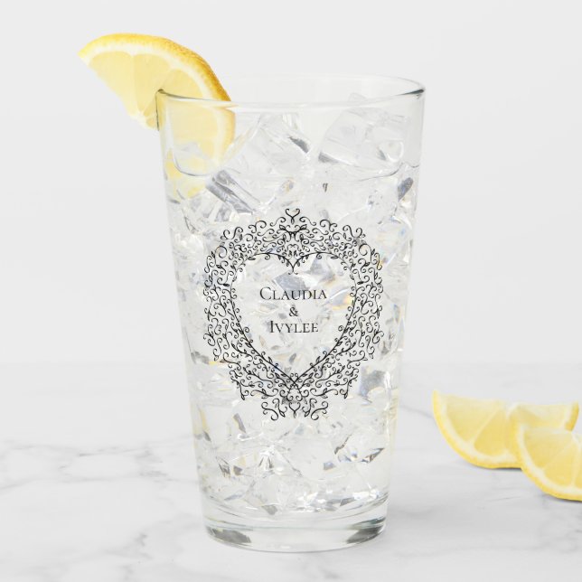 Red Black Heart Wedding Gothic Glass (Front Ice)