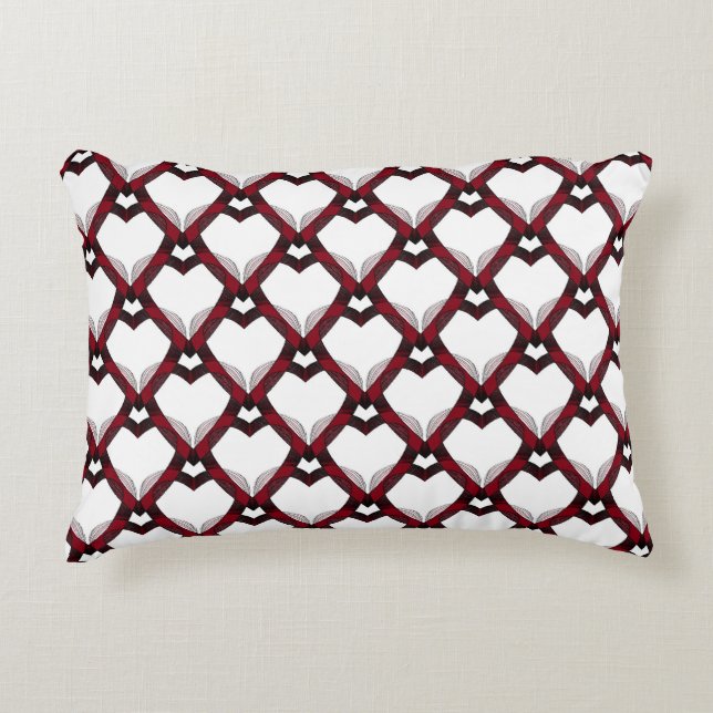 Red Black Hearts Accent Pillow (Front)