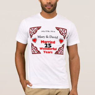 Red Black Hearts Names & Date 25 Yr Anniversary T-Shirt
