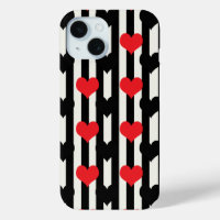 Red Black Hearts On Black White Stripes