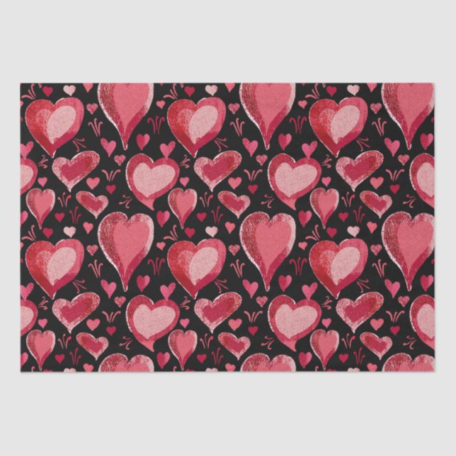 Red Black Hearts Pattern Drawing Valentine`s Day Tissue Paper (Front)