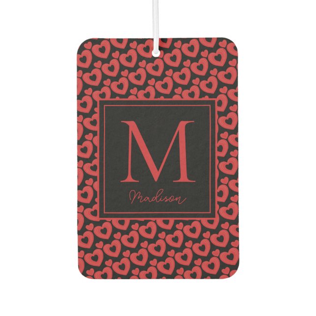 Red & Black Hearts Personalized Monogram  Air Freshener (Front)