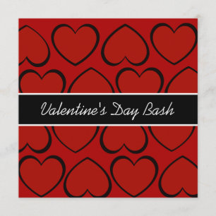 Red Black Hearts Valentines Day Party Invitations
