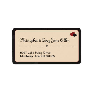 Red & Black Hearts White Address Label