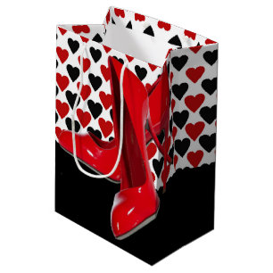 Red & Black Hearts With Red High Heels Medium Gift Bag