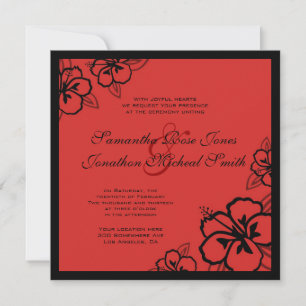 Red & Black Hibiscus Flowers Custom Wedding Invitation