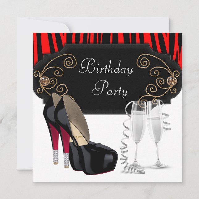 Red Black High Heel Shoes Birthday Party Invitation (Front)