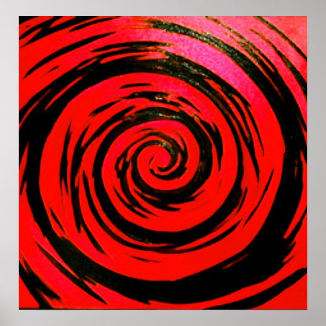 Red & Black Hypnotic Swirl Art Poster (Front)