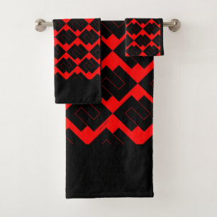 Red Black Interlocking Geometric Bath Towel Set