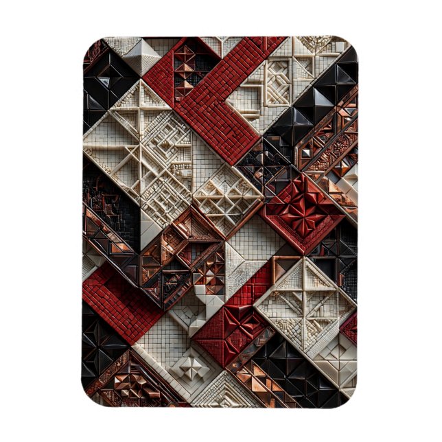 Red Black Ivory Micro Mosaic 3D Geometric Magnet (Vertical)