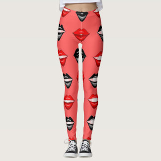 Red black kiss lips leggings