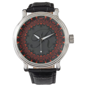Red Black Lace Personalized Monogram Wristwatch