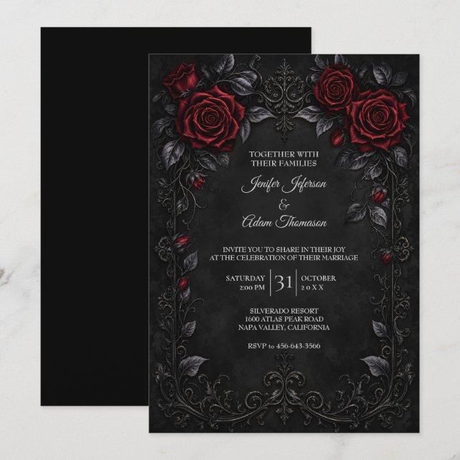 Red Black Lace Wedding Invitation (Front/Back)