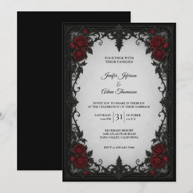 Red Black Lace Wedding Invitation (Front/Back)