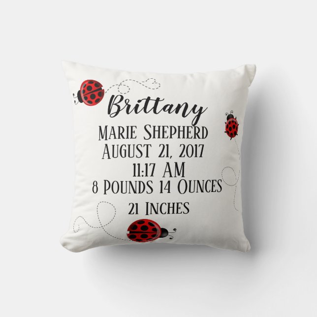 Red Black Ladybug Bug Insect Ladybird Beetle Birth Throw Pillow (Front)