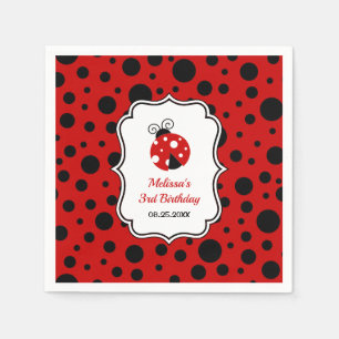 Red Black Ladybug Frame Polka Dots Kids Birthday  Napkin