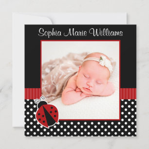 Red Black Ladybug Photo Birth Announcement