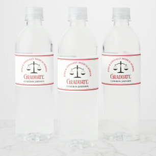 Red Black Law School Custom Graduation Party Water Bottle Label