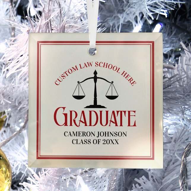 Red Black Law School Graduation Christmas Glass Ornament (Creator Uploaded)