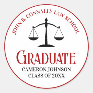 Red Black Law School Graduation Keepsake Classic Round Sticker
