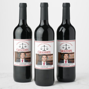 Red Black Law School Photo Graduation Party Wine Label