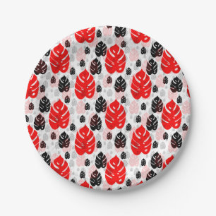 Red Black Leaf Abstract Shape Pattern Illustration Paper Plate