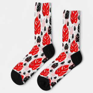 Red Black Leaf Abstract Shape Pattern Illustration Socks