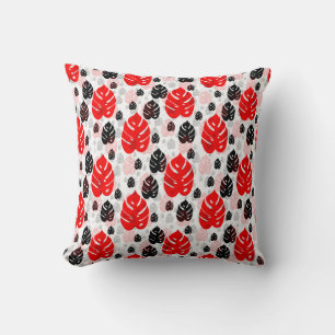 Red Black Leaf Abstract Shape Pattern Illustration Throw Pillow