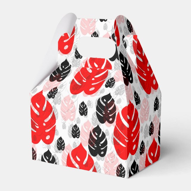 Red Black Leaf Illustration Pattern Design  Favor Box (Front Side)