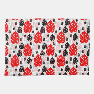 Red Black Leaf Illustration Pattern Design  Kitchen Towel