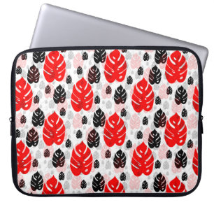 Red Black Leaf Illustration Pattern Design  Laptop Sleeve
