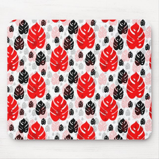 Red Black Leaf Illustration Pattern Design  Mouse Pad (Front)