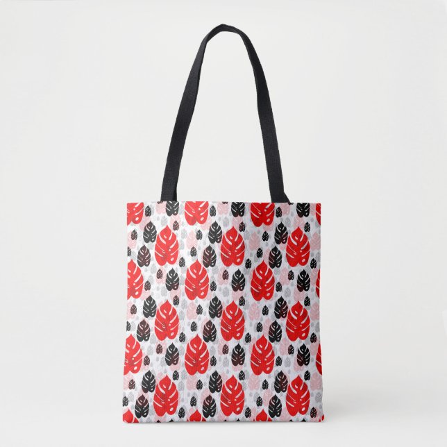Red Black Leaf Illustration Pattern Design  Tote Bag (Front)