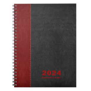 Red  Black leather Custom Diary Text Notebook