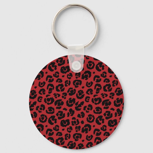 Red Black Leopard Print Keychain (Front)