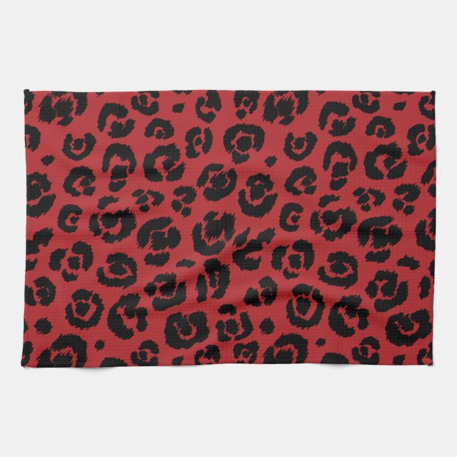 Red Black Leopard Print Kitchen Towel (Horizontal)