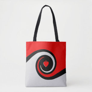 Red, Black & Light Grey Abstract Waves Tote Bag