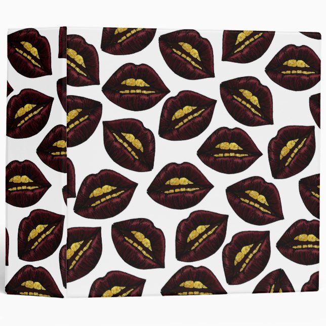 Red Black Lips and Faux Sparkly Gold Grill Teeth Binder (Front/Spine)