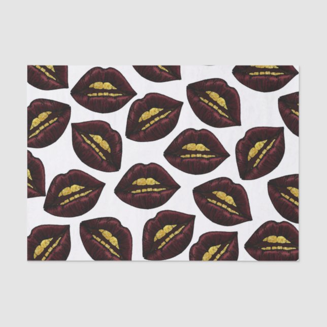 Red Black Lips and Faux Sparkly Gold Grill Teeth Tissue Paper (Front)
