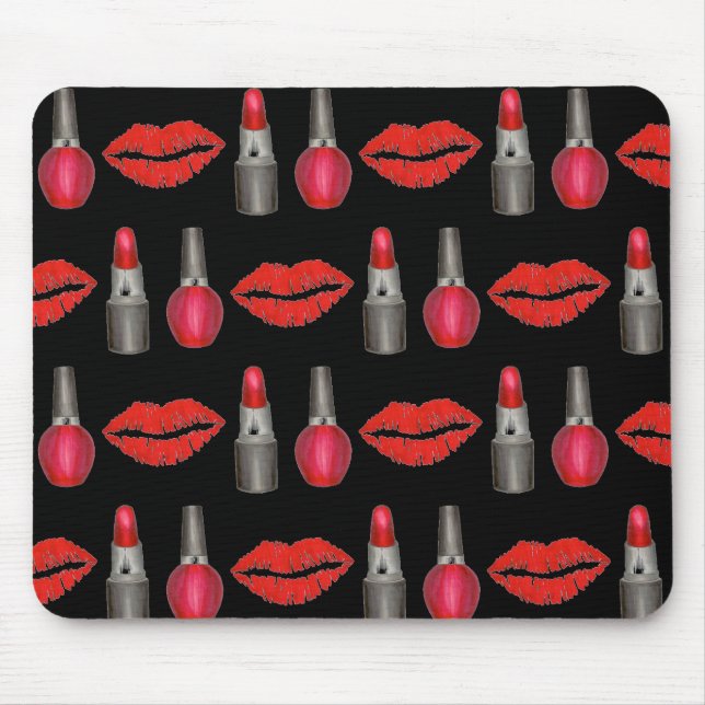 Red Black Lipstick Kiss Nail Polish Makeup Beauty Mouse Pad (Front)